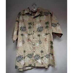 Vintage Go Barefoot Hawaiian Tradition Shirt XL Button Down Short Sleeve Brown